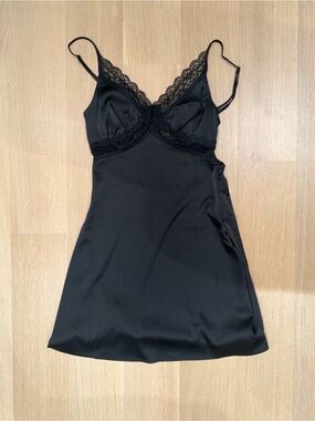 superdown Black Satin Lace Trim Slip Dress